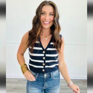 Stripe Fitted Crop Nautical Academia Soft Sweater Vest Medium Work Shop New